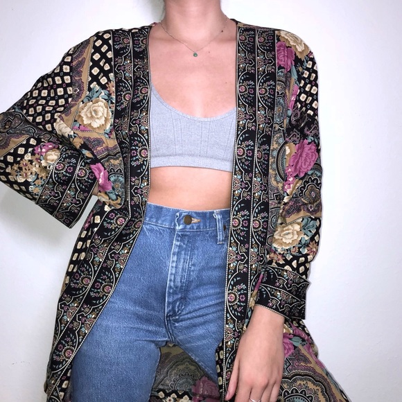 Vintage Jackets & Blazers - Vintage 80s boho floral paisley patchwork kimono